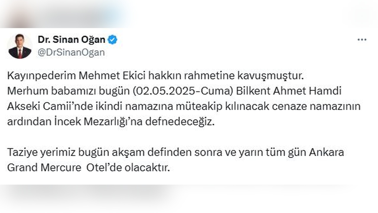 Eski Ankara Milletvekili Ekici Vefat Etti