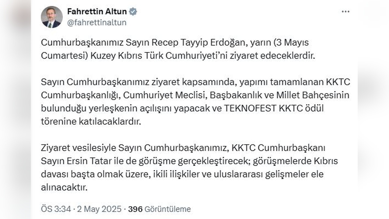 Cumhurbaşkanı Erdoğan'dan KKTC'ye Resmi Ziyaret