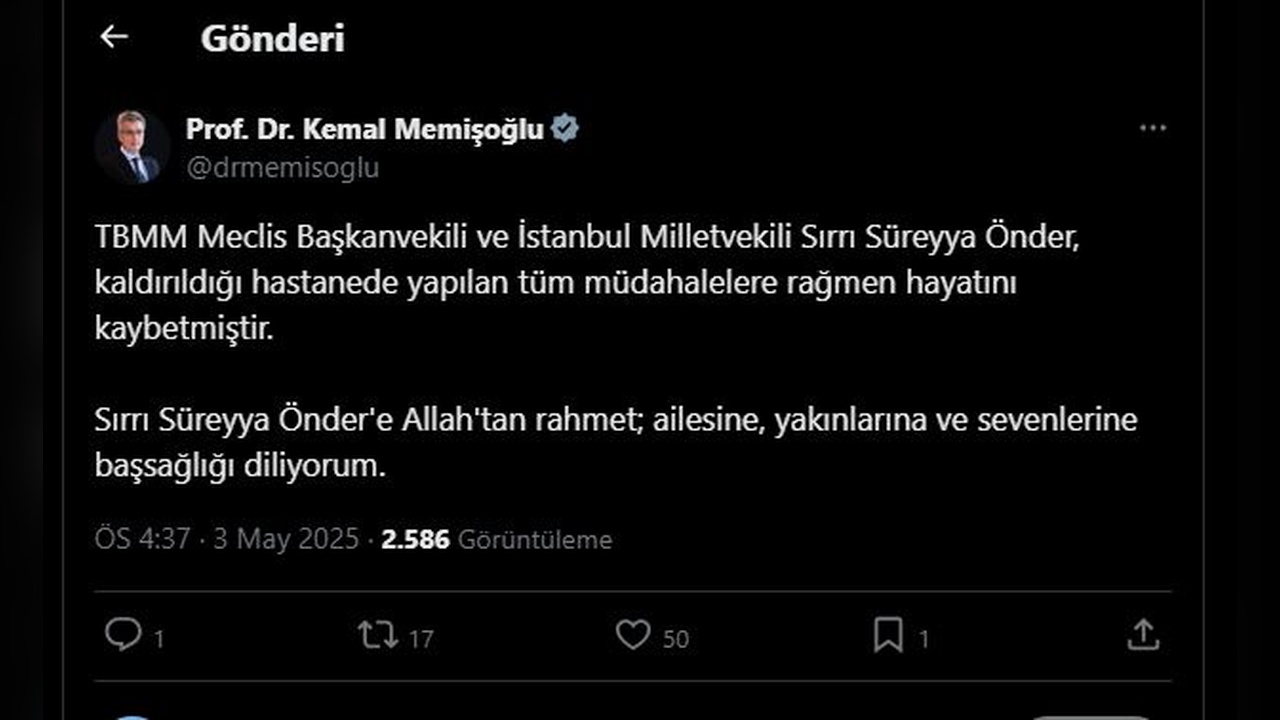 Sırrı Süreyya Önder İçin Siyasilerden Başsağlığı Mesajları Yağdı