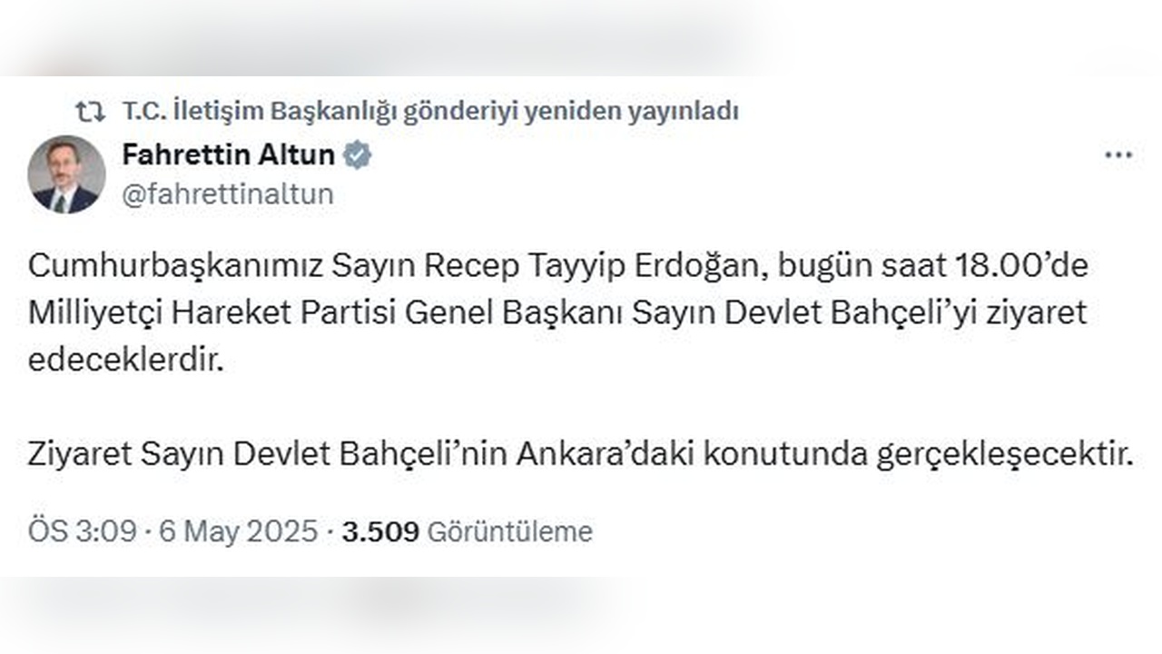 Cumhurbaşkanı Erdoğan Bahçeli'yi ziyaret edecek