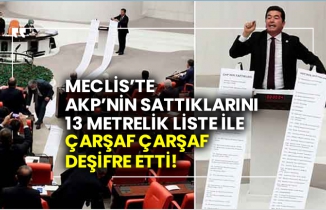 Meclis’te AKP’nin sattıklarını 13 metrelik liste ile çarşaf çarşaf deşifre etti!