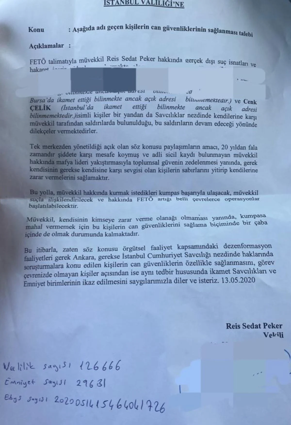 sedat peker dilekçe