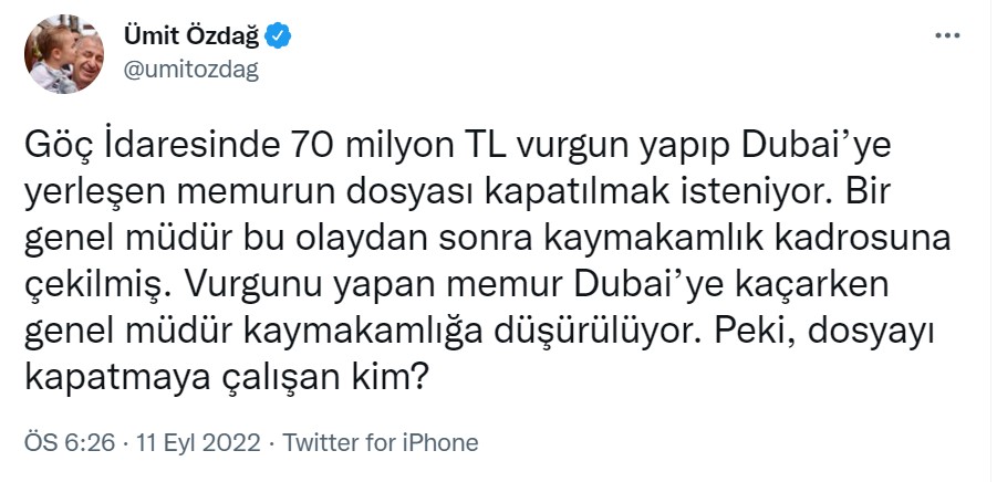 ümit özdağ göç idaresi tweet 