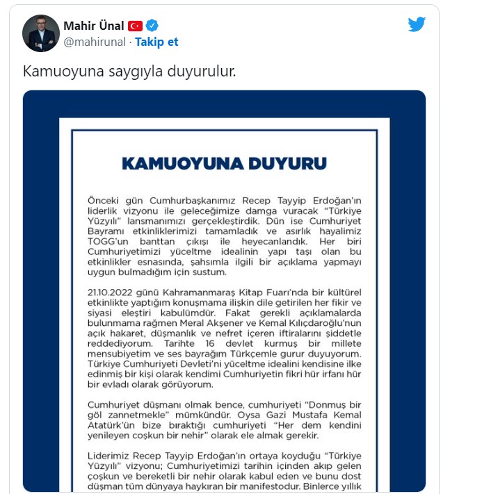 mahir ünal tweet 