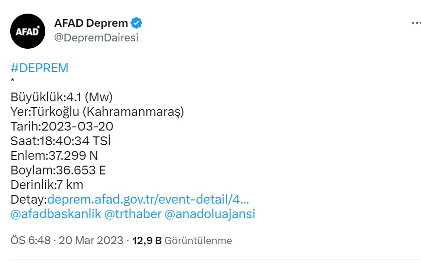 afad deprem maraş 