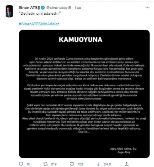 sinan ateş tweet