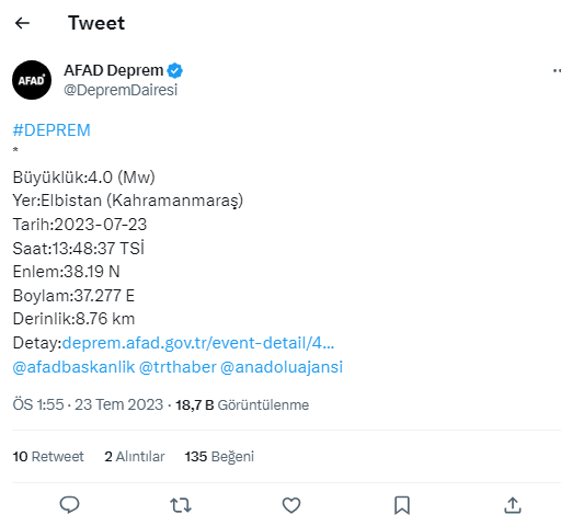 maraş deprem tweet