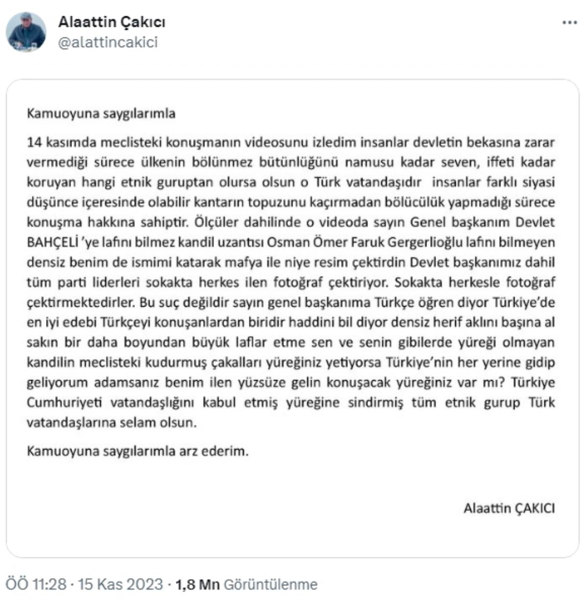 çakıcı tweet