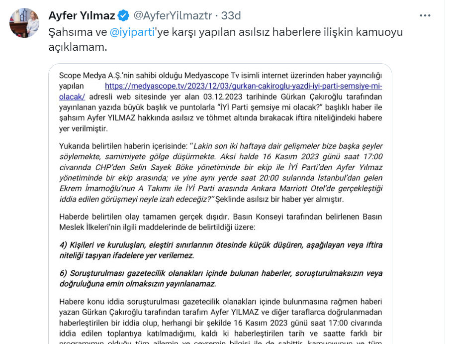 ayfer yılmaz tweet 