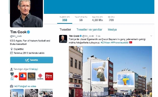 Apple'ın CEO'sundan Türkçe 23 Nisan mesajı Apple'ın CEO'sundan Türkçe 23 Nisan mesajı