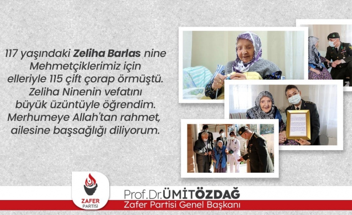 Zafer Partisi Lideri Ümit Özdağ, Mehmetçiklerimiz için elleriyle 115 çift çorap ören Zeliha Nine’yi unutmadı